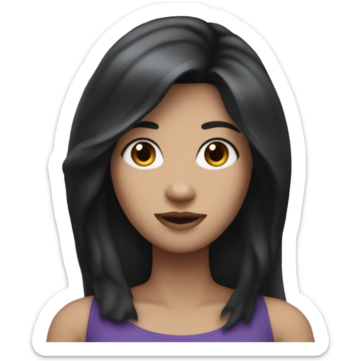 woman  with long black hair and white skin but not too pale wearing a purple dress sticker