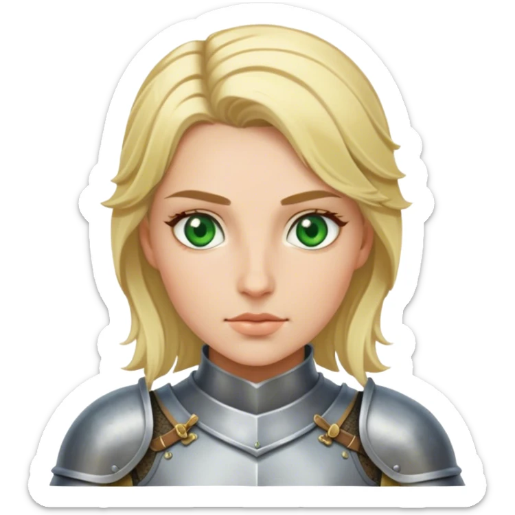female knight with european skin with green eye and blonde hair sticker