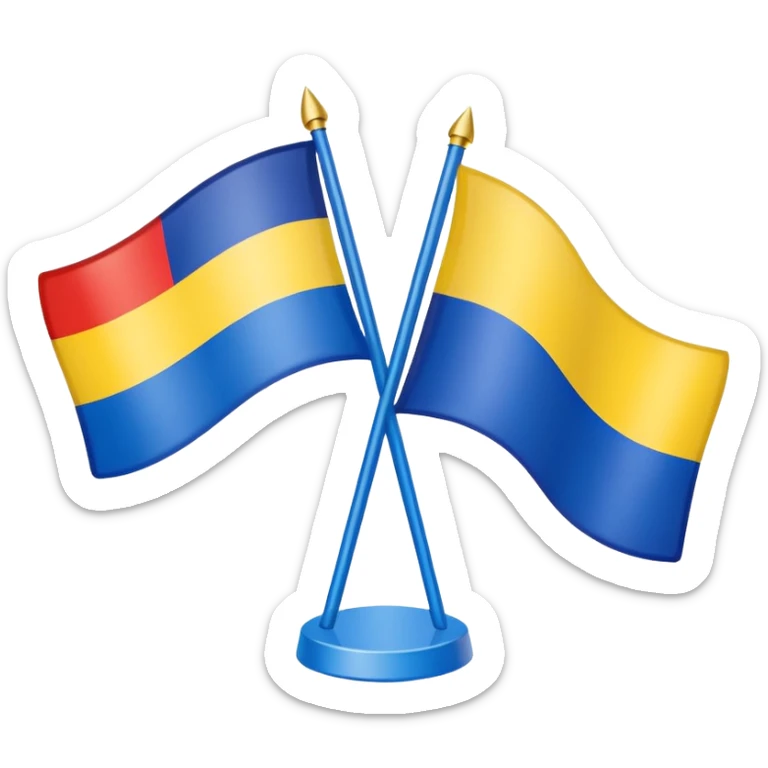 Emoji of the Ukrainian flag in the center, the Russian flag on the right, and the EU flag on the left sticker
