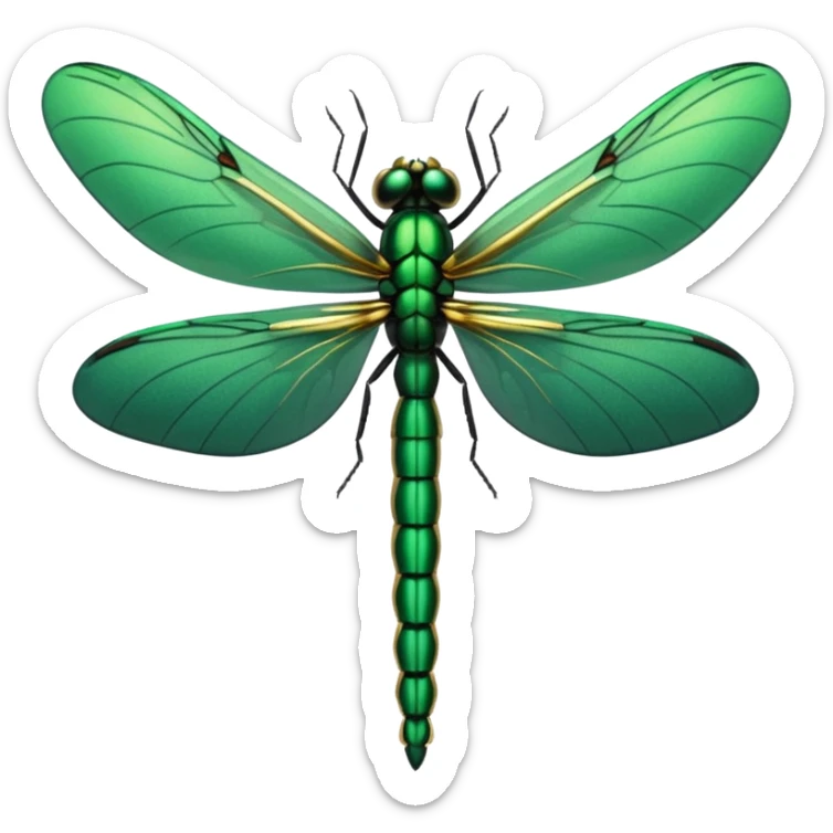 Black dragonflly, with ultra detailed emerald green24 metallic gold wings sticker