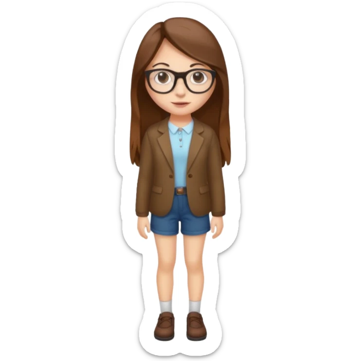 Full body Girl with glasses and long brown hair sticker