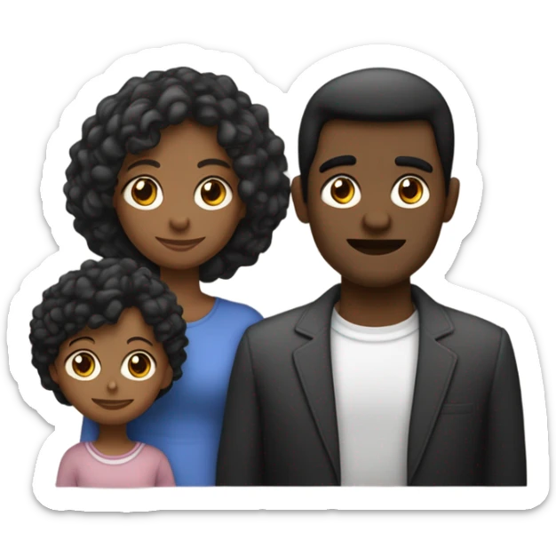 una familia niño morocho con pelo negro nariz finita, mujer pelo castaño con raya al medio y anteojos negro,hombre ojos celestes cabello castaño peinado para el costado sticker