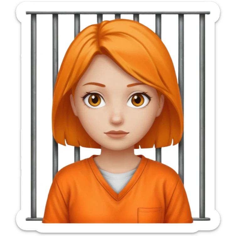prisoner woman in orange clothing in front of bars sticker