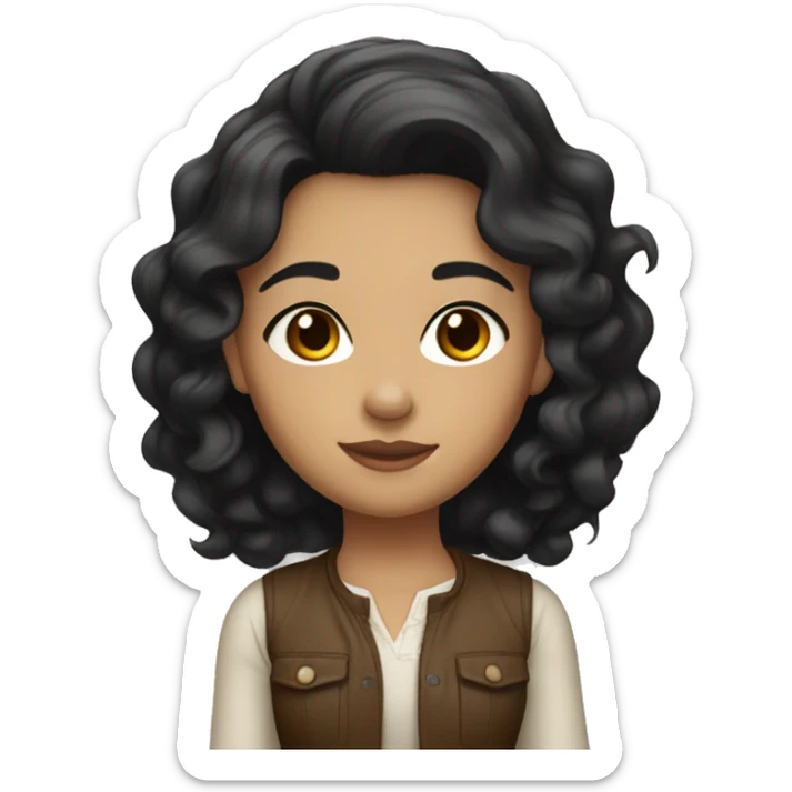 A girl with black wavy hair, small brown eyes, brown eyebrows, good outfit, and light skin sticker