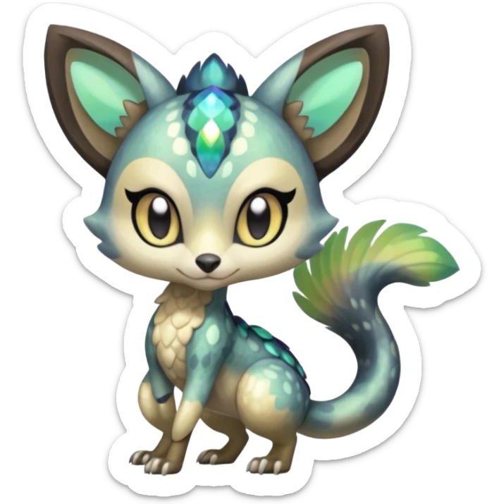 Shiny furry scaley Meloetta-Vernid-Trico-Genet-Pokémon-Fakémon-hybrid-fusion-creature sticker