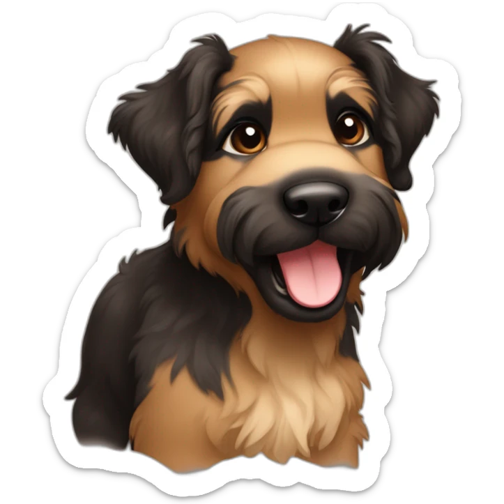 bouvier fawn brown and black puppy face very long hair smiling dark ears sticker