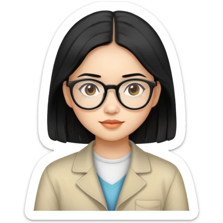 young Vietnamese girl with shoulder-length black hair and glasses sticker