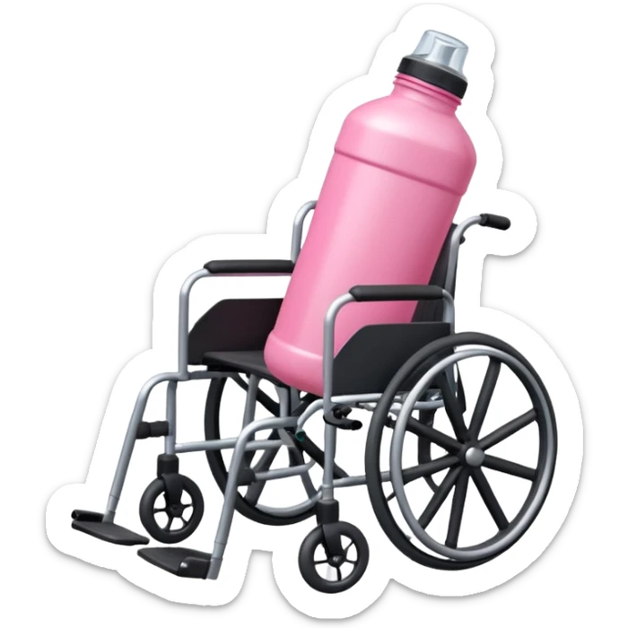 Pink water bottle sitting on a wheelchair with cars   sticker