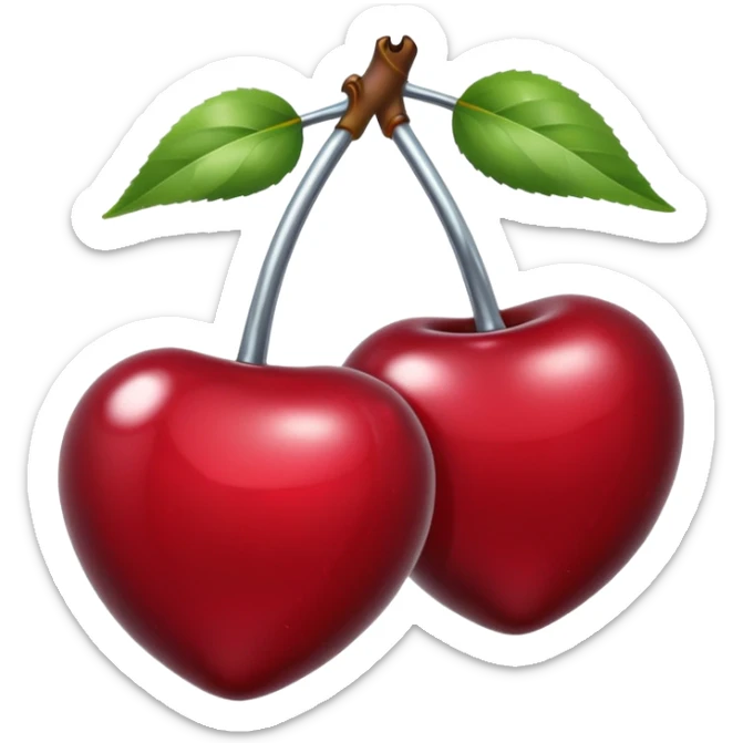 A pair of cherries emoji made of liquid silver chrome, smooth rounded shapes, glossy metallic surface, subtle sensual vibe, luxury sexy aesthetic, iOS emoji style, centered, clean white background sticker