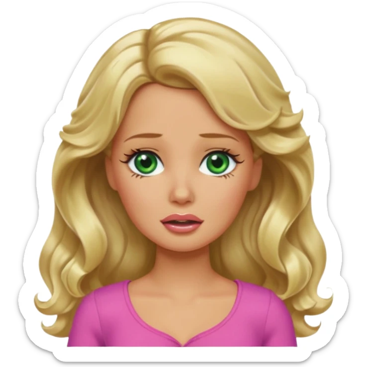 crying Barbie with blonde wavy hair green eyes and tan skin sticker