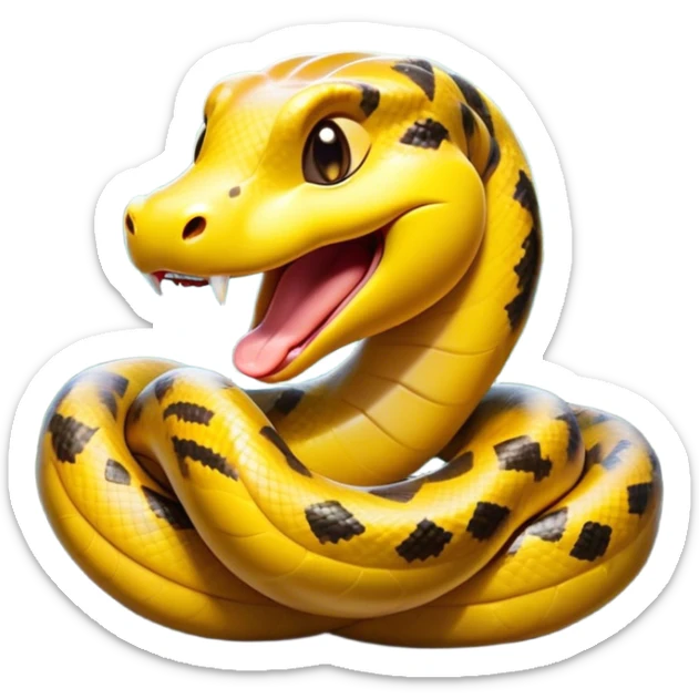 Cinematic Cute Yawning Anaconda Portrait Emoji, Head tilted slightly with a dramatic, wide-open yawn, showcasing a sinuous, scaled form with half-closed, drowsy eyes and an open, relaxed mouth, Simplified yet irresistibly adorable features, highly detailed, glowing with a soft, cozy jungle glow, high shine, relaxed yet expressive, stylized with a dash of whimsical reptilian charm, soft glowing outline, capturing the essence of a drowsy yet affectionate anaconda that appears ready to stretch out for a nap! sticker