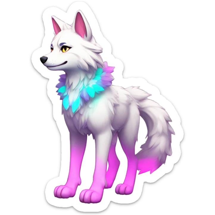 Anthro Colorful Shiny Fionbri-Falvie-sparkle-wolf-sona with neon markings full body sticker