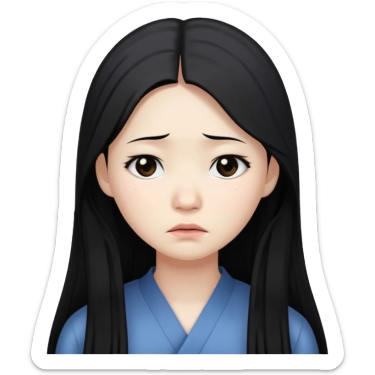 Beautiful Asian woman with long black hair sad sticker