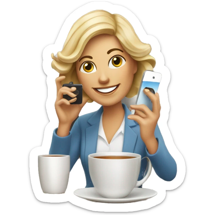 Happy Lady corporate business owner shooting tea photos with her phone sticker