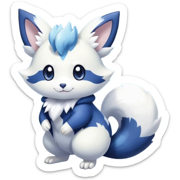 Shiny White Pastel Snowy Icy Sparkly Cute Furret-Meowstic-Zangoose-Hybrid (Full body) with snow and snowflakes  sticker