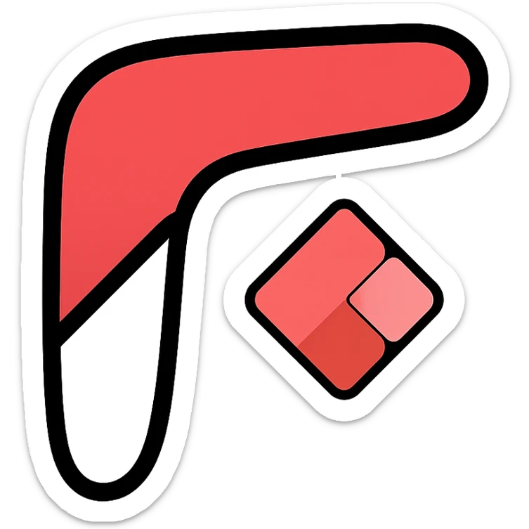 playful outlined icon of a red and white boomerang, Microsoft Power Pages logo subtly integrated, clean look sticker