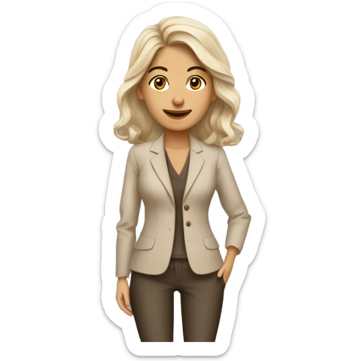 Arquitecto mujer tez blanca, cabello rizado café vestida con un traje sastre beige y mocasines contemporáneos  sticker