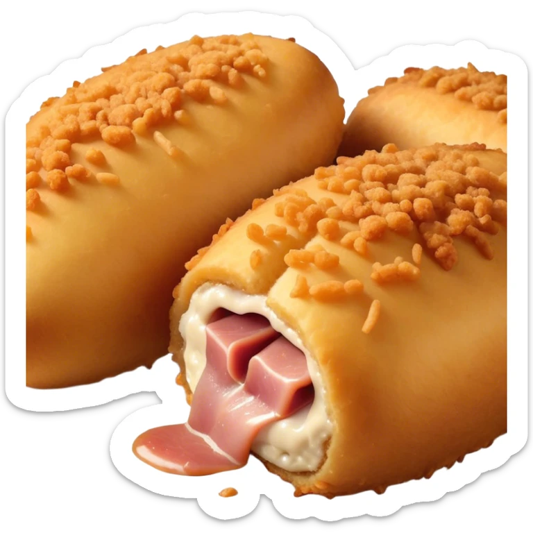 Cinematic Realistic Croquetas Dish Emoji, showcasing crispy, creamy croquettes filled with ham or chicken rendered with lifelike textures and appetizing, dynamic lighting. sticker