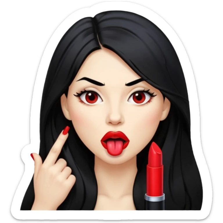 femme longs cheveux noire peau claire qui nargue en tirant la langue sticker