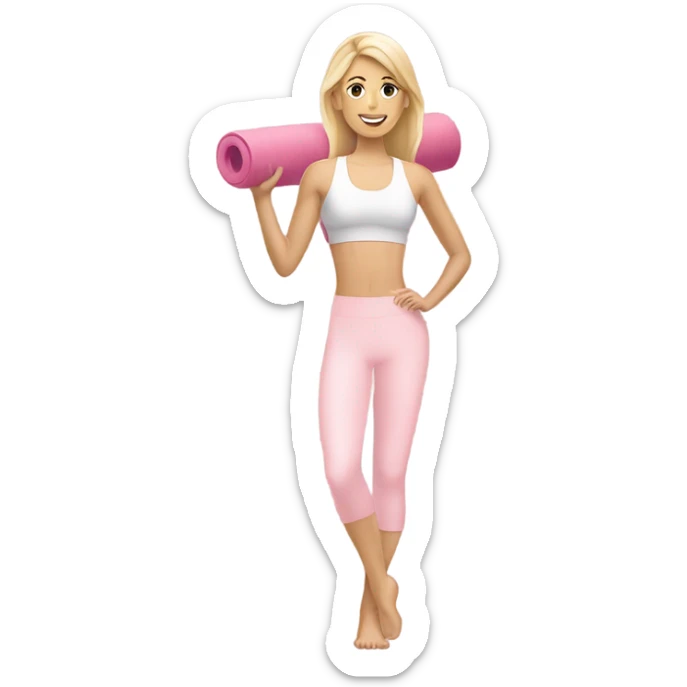 A blonde white Pilates girl in light pink clothes with fitness mat sticker