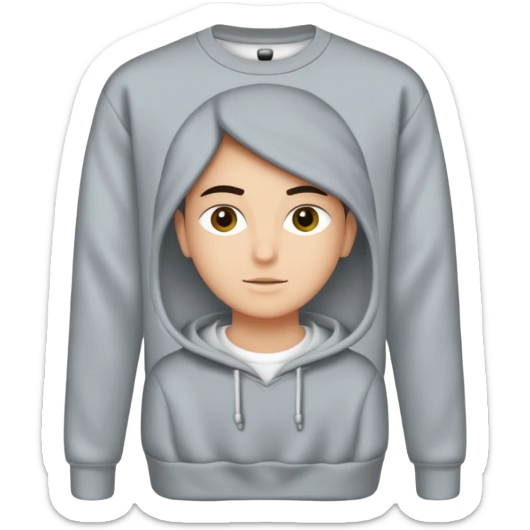 Saçı uzun ve arkadan bağlı, beyaz tenli, sakallı 24 yaşlarında, üzerinde gri  sweat olan bir erkek çiz sticker