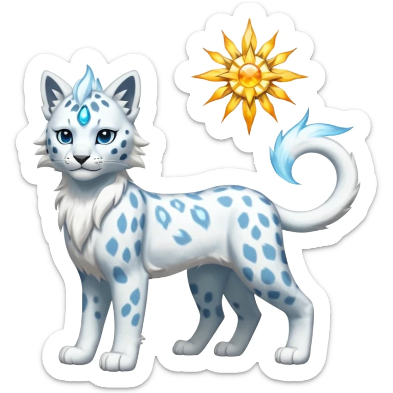 Frosty snowy albino hail-weatherly snow-Leopard-Glaceon-Solgaleo-fusion-hybrid-creature (full body) sticker