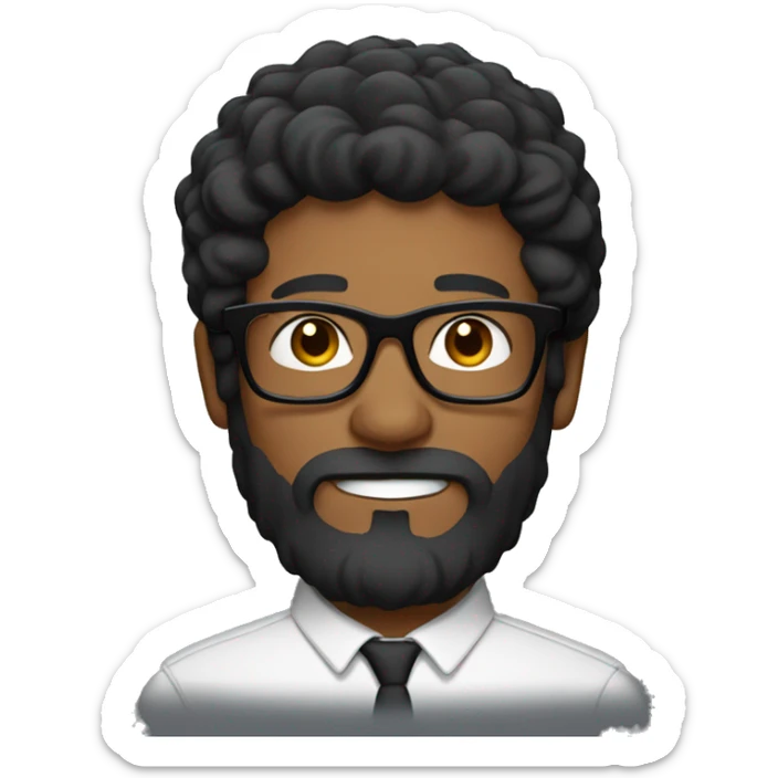 Man with red beard, black glasses, pronounced chin and black middle long hair sticker