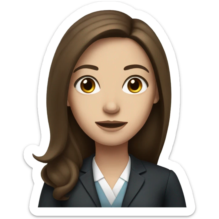 Woman lawyer with long brown hair, blue eyes, and white skin sticker
