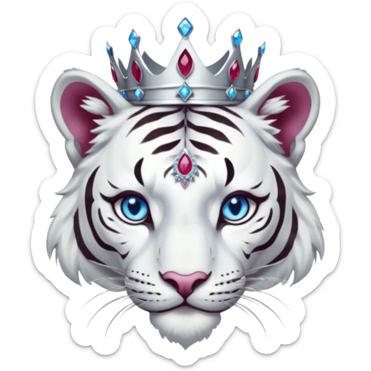 ESO Female white tiger khajiit leader of the umbral rose, blue eyes, blue 'third eye' gem, something symbolizing leadership ruling  sticker