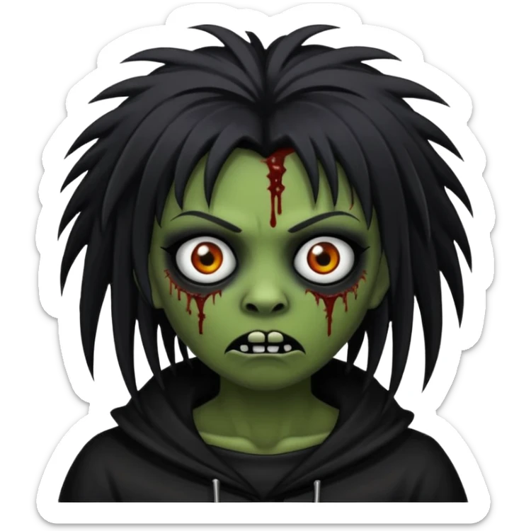 Faça uma zumbi com franja da subcultura gothc com o olho preto ela com o cabelo grande  sticker