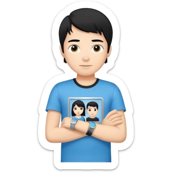 driving license of ipretty bratz emoji of a boy with a black tee, silver- blue bracelet, black hair sticker