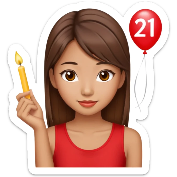Pretty Asian girl with brown hair  21st birthday red top  sticker