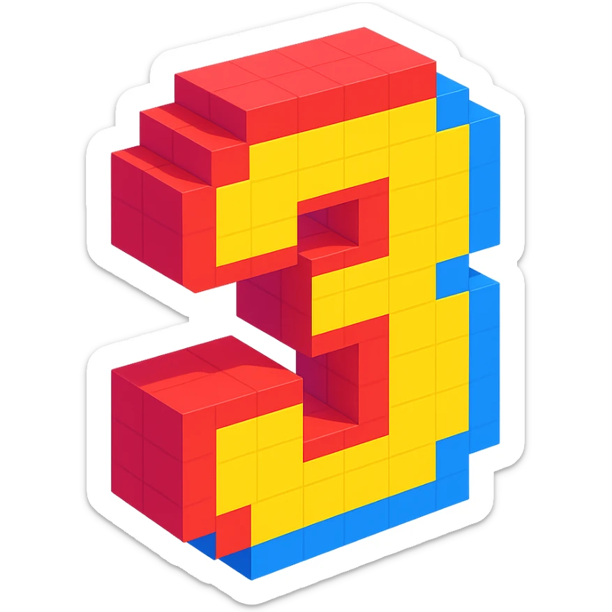 bold and colorful number 3 in voxel style sticker