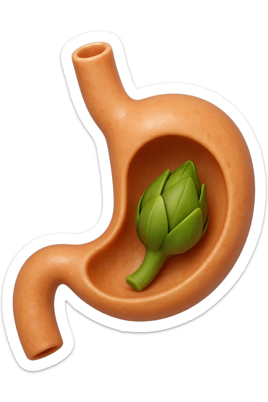 emoji stile iphone 3d di uno stomaco umano con una foglia di carciofo dentro, iperrealistico 4k sticker