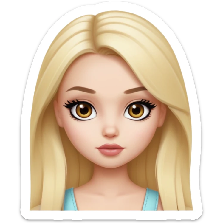 pretty bratz girl, clean girl style, blonde hair,  hazel eyes, black eyeliner, pale skin sticker