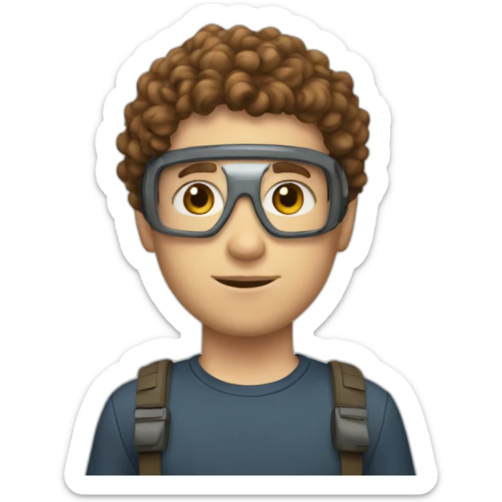 A white boy with brown curly hair and casque gamer sticker
