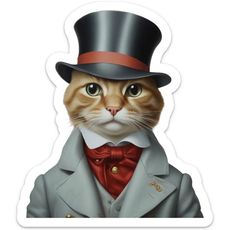 Uncle Scrooge cat in Dior Gucci Hermes, oil paint, mysterious eyes, intricate lips, masterpiece portrait , odd perspective, beautiful, desirable, logical sticker