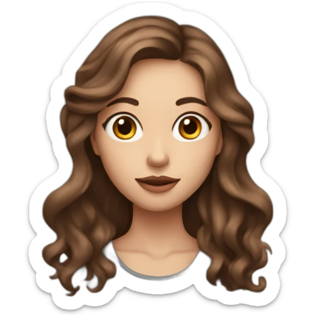 long wavy brown hair skinny girl with thin face and makeup from head to chest sticker