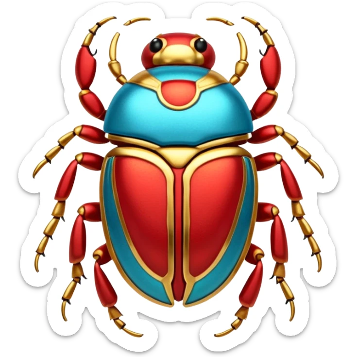 colorful cyan, red, and gold, shiny ancient Egyptian-styled holy scarab trinket  sticker