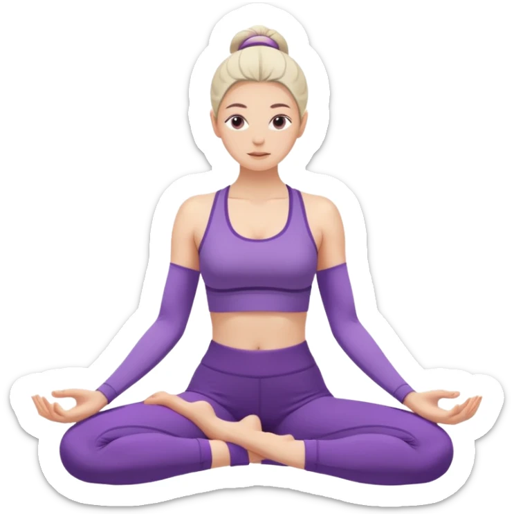 A woman in purple yoga clothes seated and bending forward to touch her toes, calm minimalist art style. sticker
