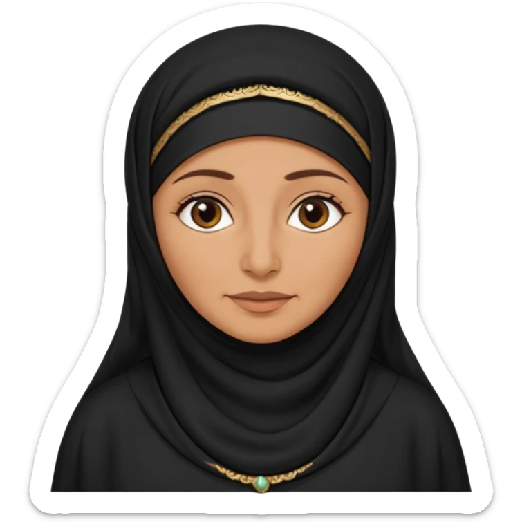 an old emirati women wearing traditional cloths covers her face with burg'a a;; the cloths and burqa'a are black no accessories UAE vibes sticker