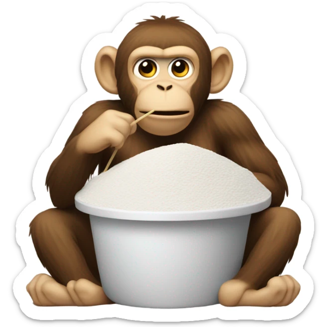 stressed out monkey with a mountain of flour in front of him and a straw sticker