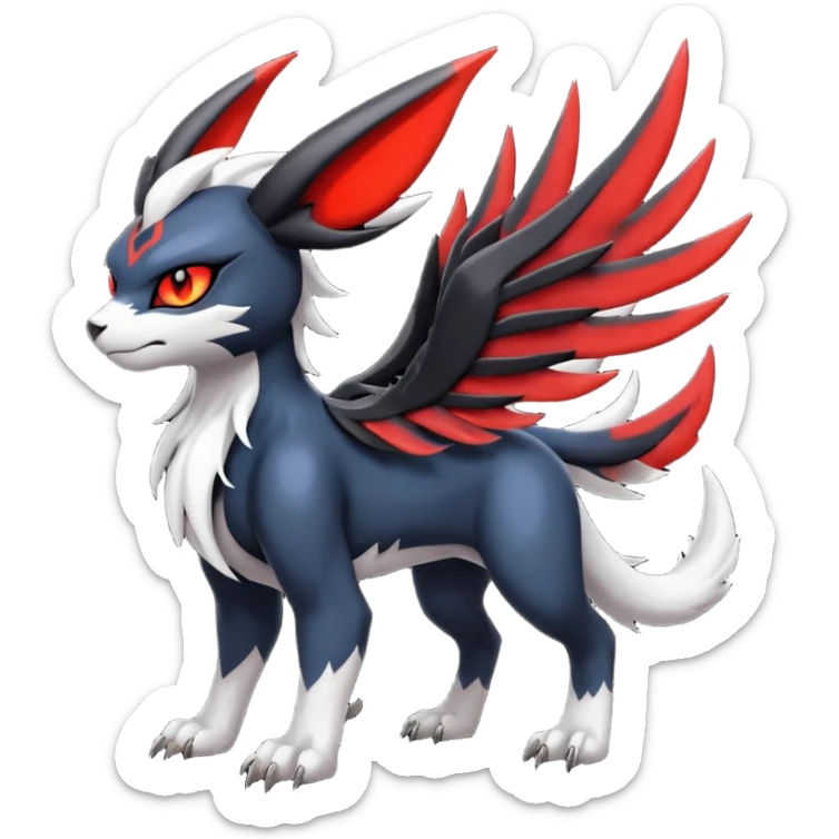 Handsome cool badass edgy Absol-Litten-Umbreon-Giratina-Yveltal-Pokémon-Fakémon-fusion-hybrid-creature, full body sticker