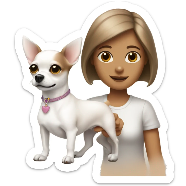 A white chihuahua dog and a girl with brown hair sticker