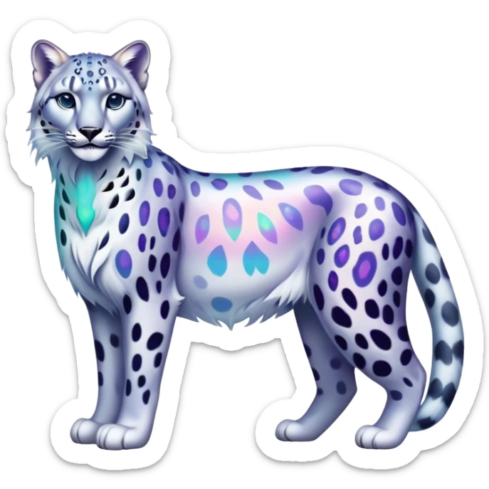 Colorful vibrant transparent iridescent luminescent ethereal fantasy-lynx-snow-leopard-animal, full-body sticker