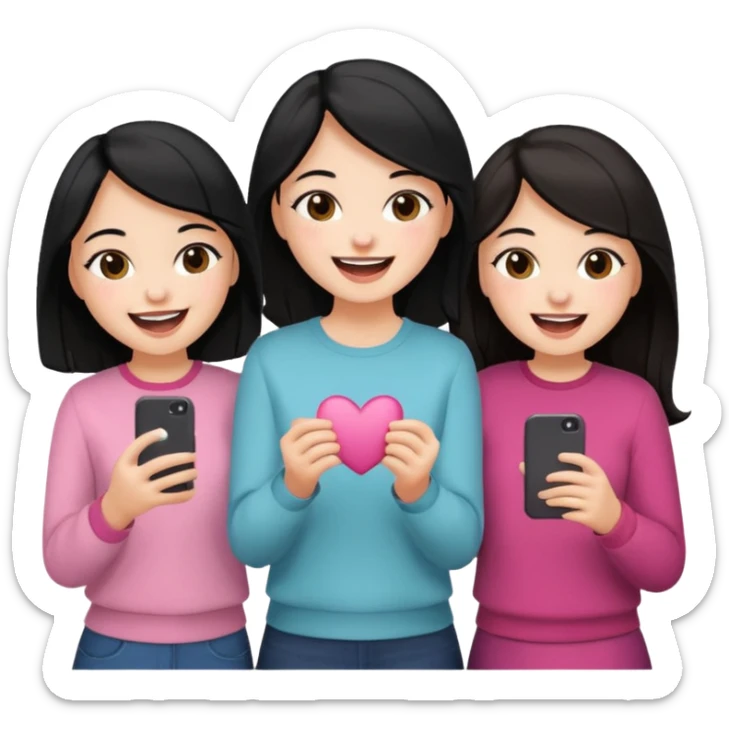 3 friends having fun, one with black hair, 2 with brown hair, girly style sticker
