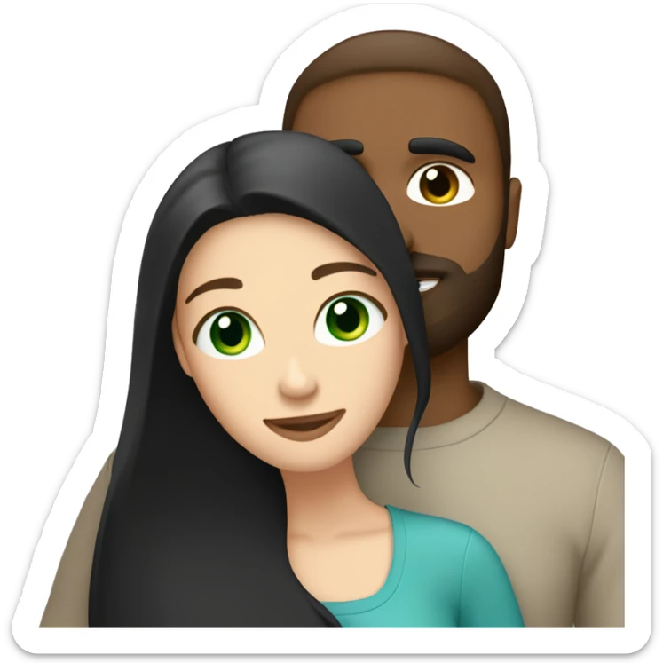 White man BROWN beard and blue eyes and BROWN hair hugging white woman with long straight black hair and green eyes sticker