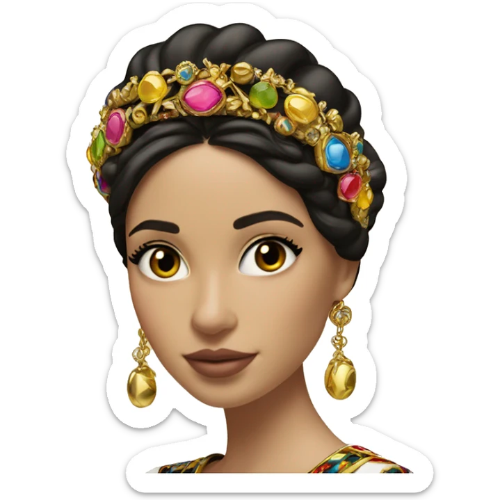 Dolce and Gabbana Italian model with dark hair and headband with colourful ornament and golden detais  sticker