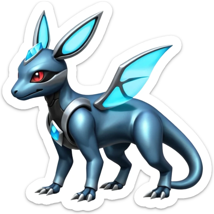 Shiny Futuristic Dusknoir-Salandit-Glaceon-Fakémon-hybrid-creature (full body)  sticker