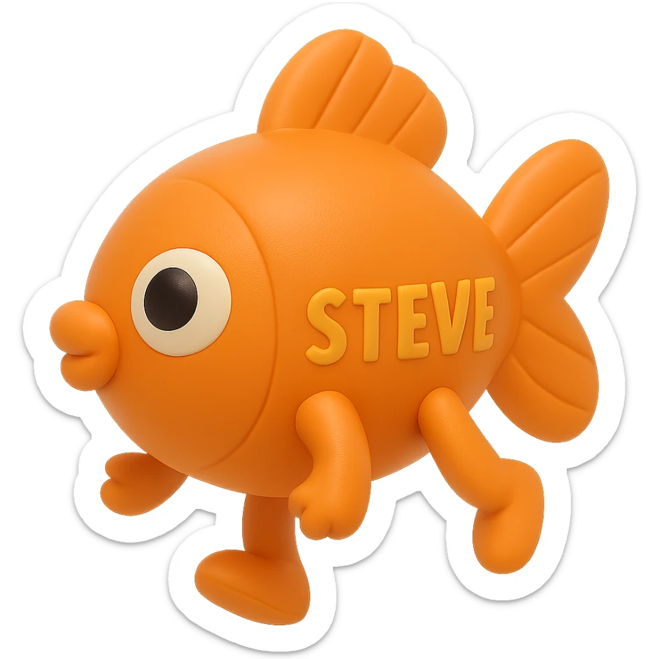Make the balloon fish orange, add arms and legs, keep the style playful and floating, with no background. sticker